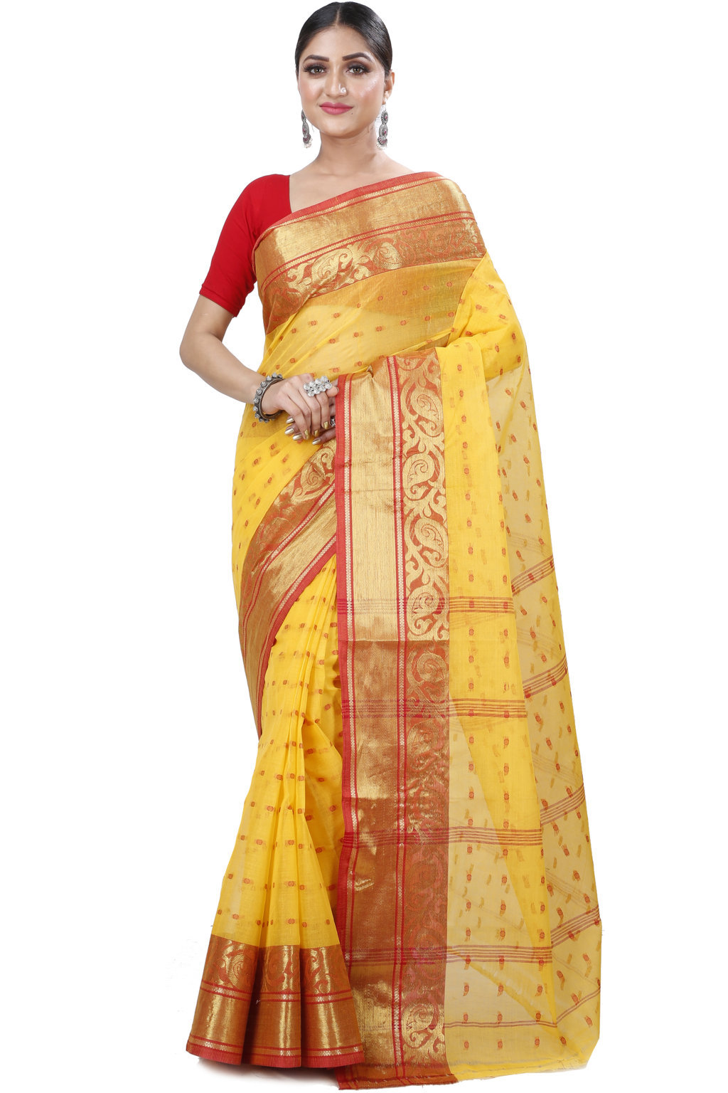 Yellow Pure Cotton Sachi Tant Saree (1021)
